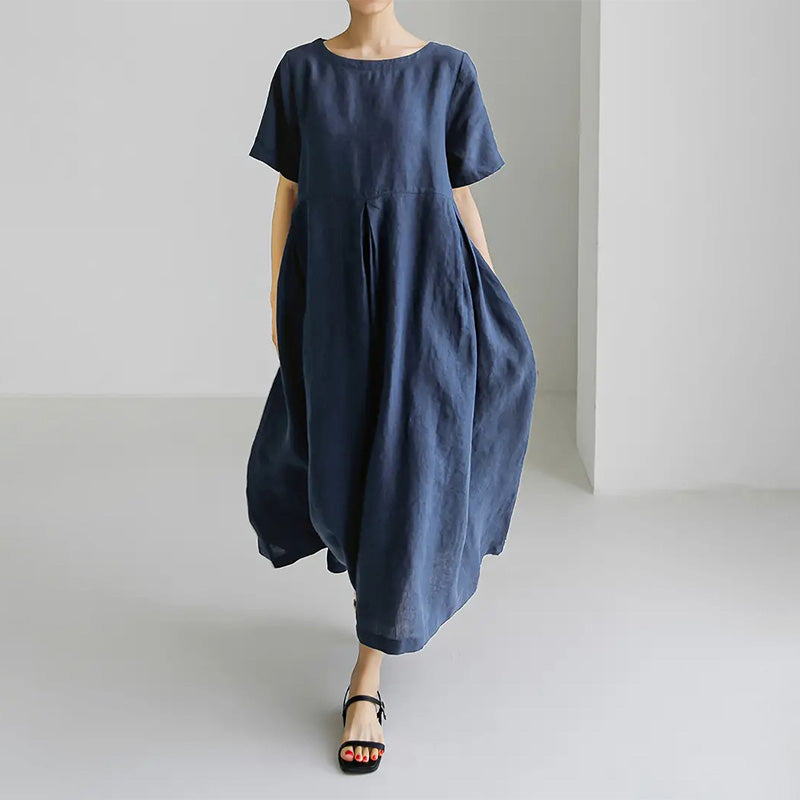 🌺 LIMITIERT: 49% RABATT! 🔥Lässiges Damenkleid mit lockerer Passform, Rundhalsausschnitt und Taschen