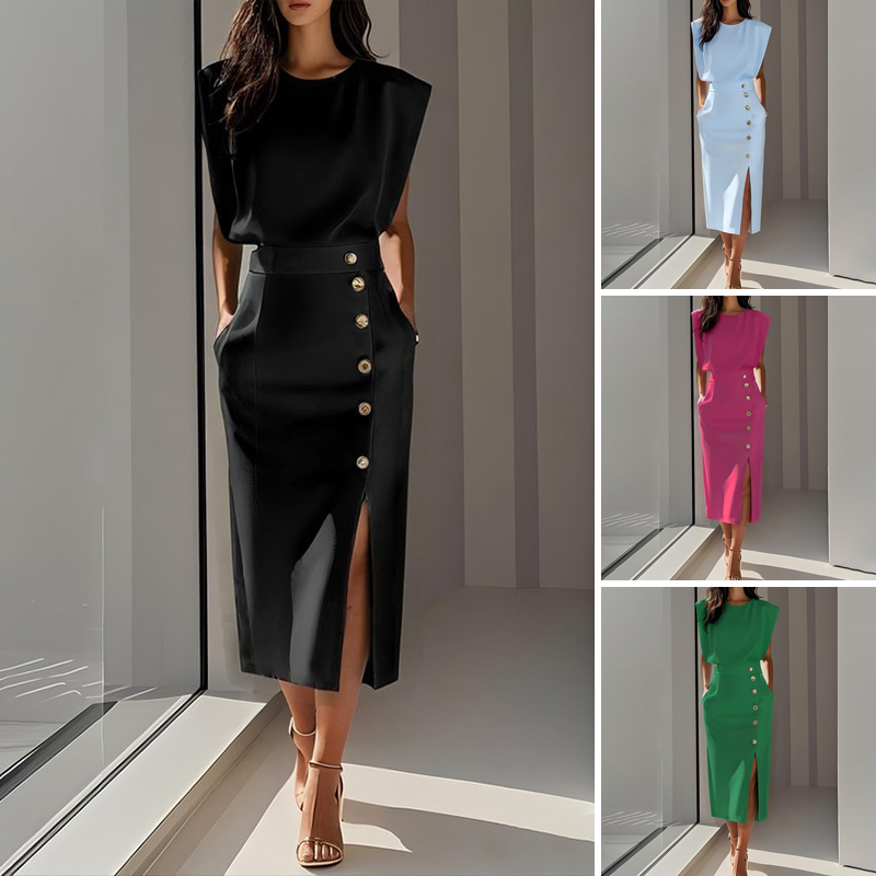 🔥Solange der Vorrat reicht 40 % Rabatt!🎉Elegantes Midikleid mit Schlitz für Damen