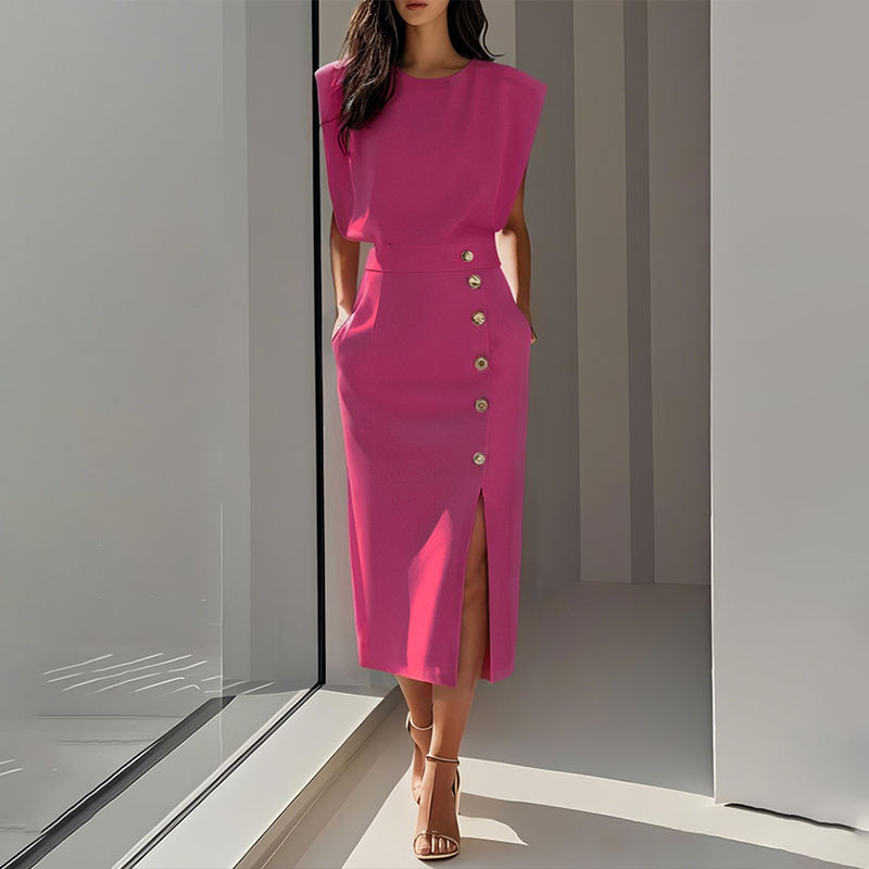 🔥Solange der Vorrat reicht 40 % Rabatt!🎉Elegantes Midikleid mit Schlitz für Damen