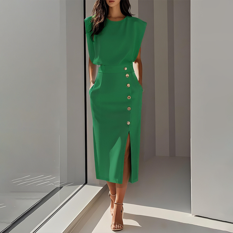 🔥Solange der Vorrat reicht 40 % Rabatt!🎉Elegantes Midikleid mit Schlitz für Damen