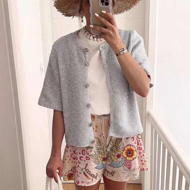 💕🌷Damen-Strickjacke mit kurzen Ärmeln, einfarbig