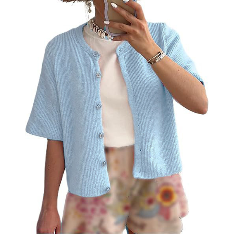 💕🌷Damen-Strickjacke mit kurzen Ärmeln, einfarbig
