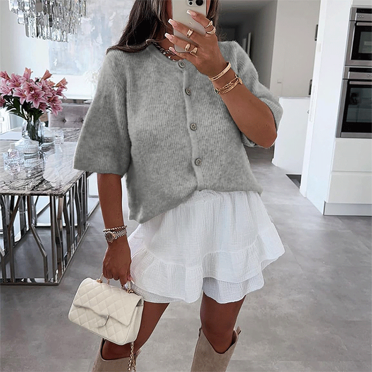 💕🌷Damen-Strickjacke mit kurzen Ärmeln, einfarbig