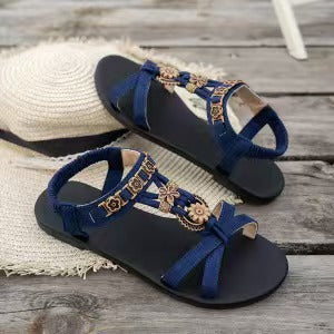Gluschwein - 👡 50% RABATT! 🌼 Flache Damen-Sandalen – Runde Zehen, Atmungsaktiv, Verstellbarer Knöchelriemen & Blumen-Dekor Für Einen Romantischen Sommerlook ✨