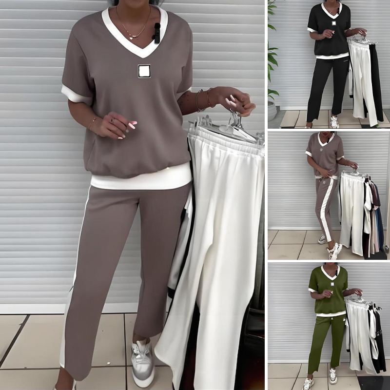 Gluschwein - ⏳Begrenzte Zeit 50% Rabatt💥Lässiges Damen-Zweiteiler: Top mit V-Ausschnitt und Hose