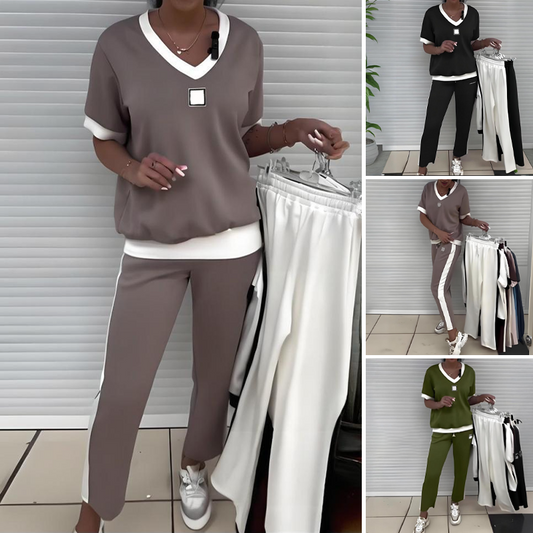 Gluschwein - ⏳Begrenzte Zeit 50% Rabatt💥Lässiges Damen-Zweiteiler: Top mit V-Ausschnitt und Hose