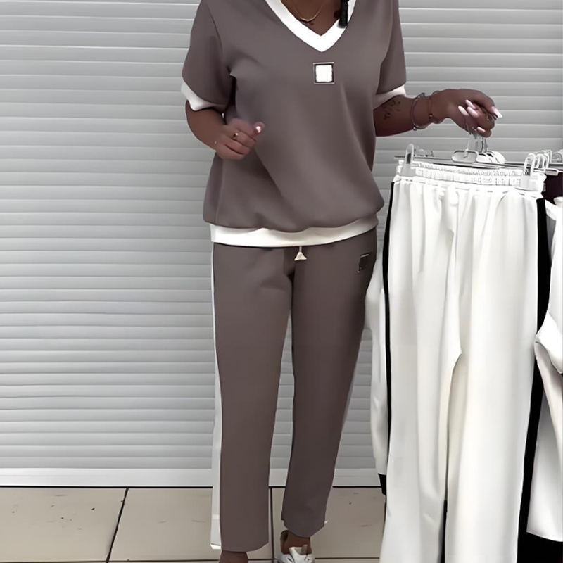 Gluschwein - ⏳Begrenzte Zeit 50% Rabatt💥Lässiges Damen-Zweiteiler: Top mit V-Ausschnitt und Hose