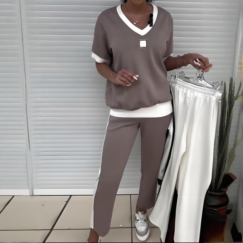 Gluschwein - ⏳Begrenzte Zeit 50% Rabatt💥Lässiges Damen-Zweiteiler: Top mit V-Ausschnitt und Hose