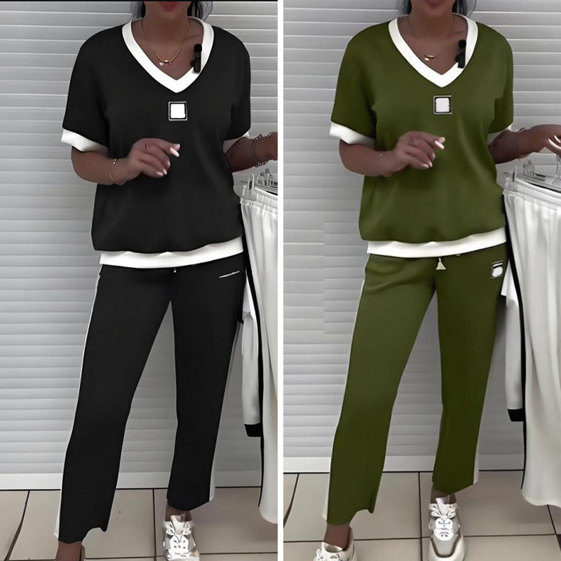 Gluschwein - ⏳Begrenzte Zeit 50% Rabatt💥Lässiges Damen-Zweiteiler: Top mit V-Ausschnitt und Hose
