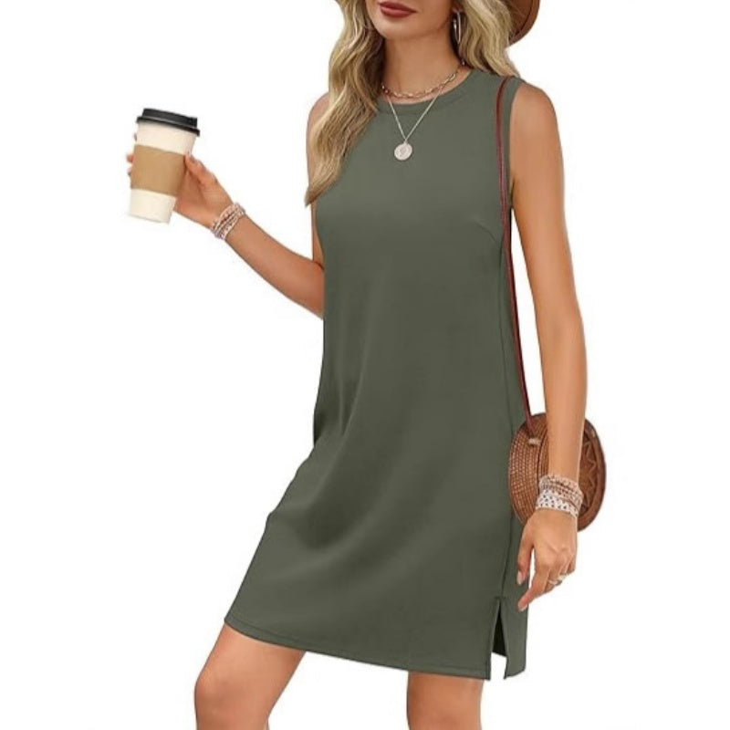 Elegantes, ärmelloses Kurzkleid mit Schlitz für Damen in Unifarben