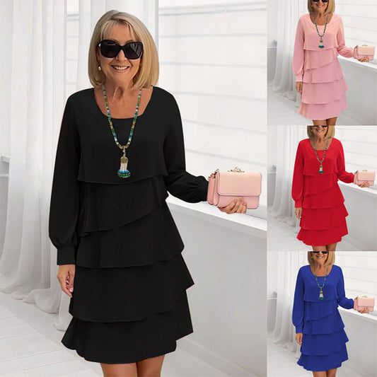Gluschwein - 🔥Solange der Vorrat reicht 40 % Rabatt!🎉Damenkleid mit Lagen und Rüschen, lange Ärmel