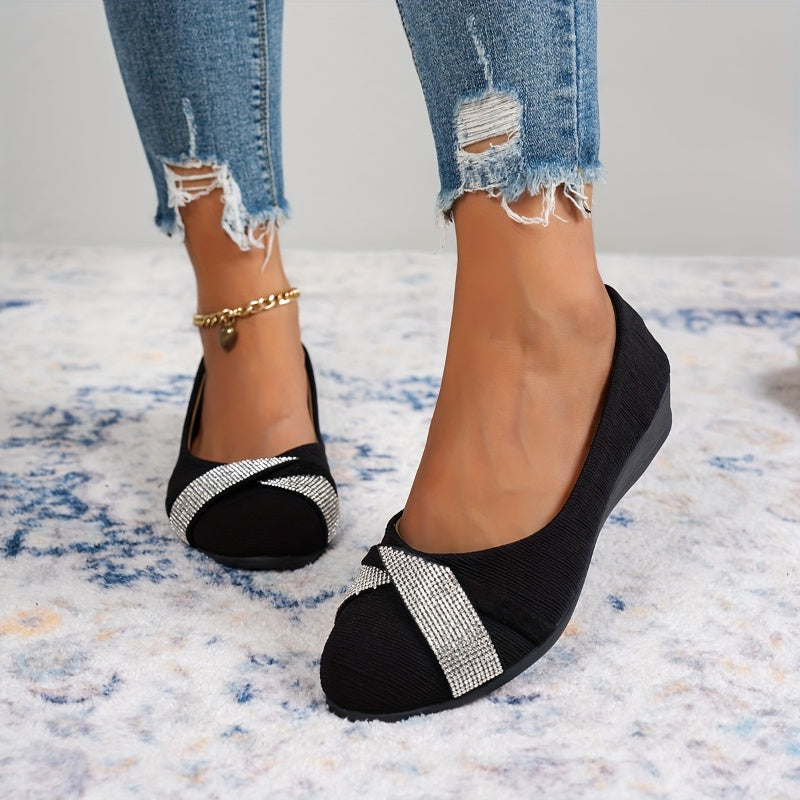 💃Leichte, modische Damenschuhe mit Strass und Keilabsatz