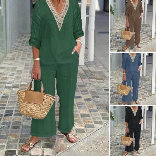 Gluschwein - ✨ HALBPREIS DEAL 👗 Damen Set: V-Ausschnitt Bluse + weite Hose 💃 zeitlos elegant & perfekt für jeden Anlass 💫