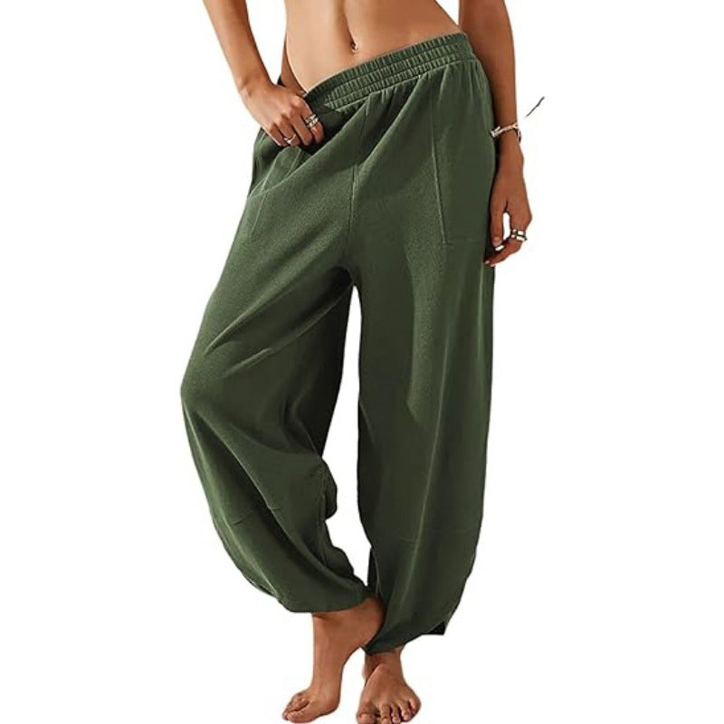 Lässige Damenhose mit weitem Bein und elastischer Taille