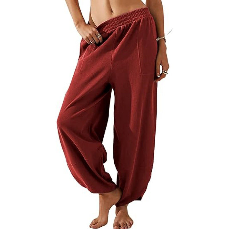 Lässige Damenhose mit weitem Bein und elastischer Taille