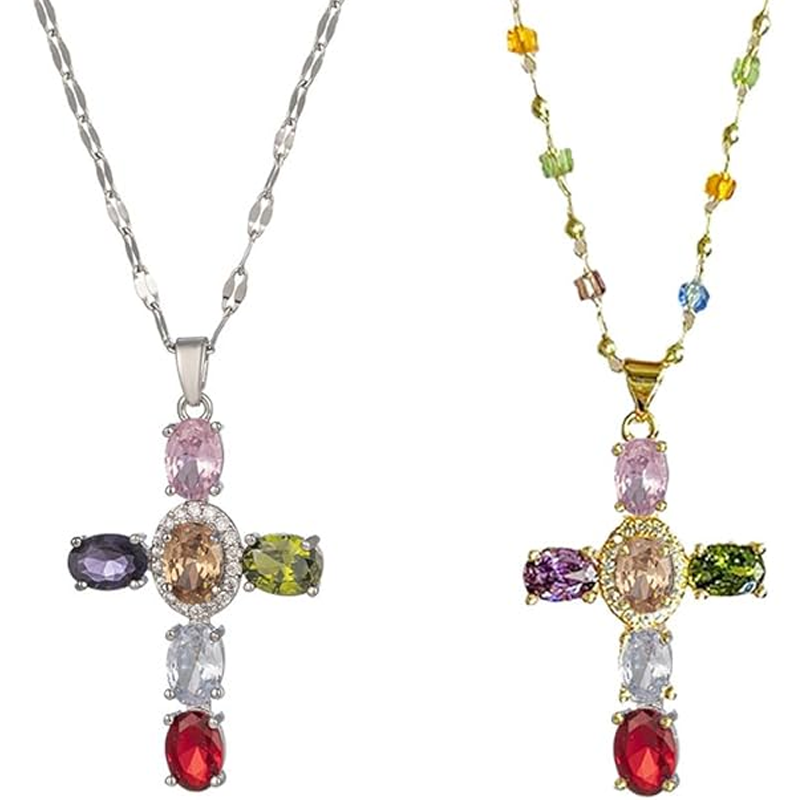 💎 50 % RABATT!! ✝️ Bunte Halskette mit Strass-Kreuzanhänger – leuchtender Glanz, verstellbare Länge & aussagekräftiges Statement ✨