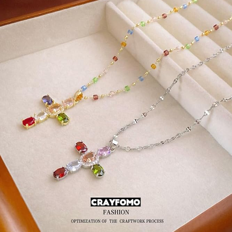 💎 50 % RABATT!! ✝️ Bunte Halskette mit Strass-Kreuzanhänger – leuchtender Glanz, verstellbare Länge & aussagekräftiges Statement ✨