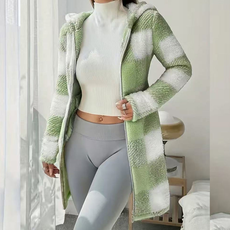 🍂🧥Karierte Kapuzenjacke für Damen mit Reißverschluss