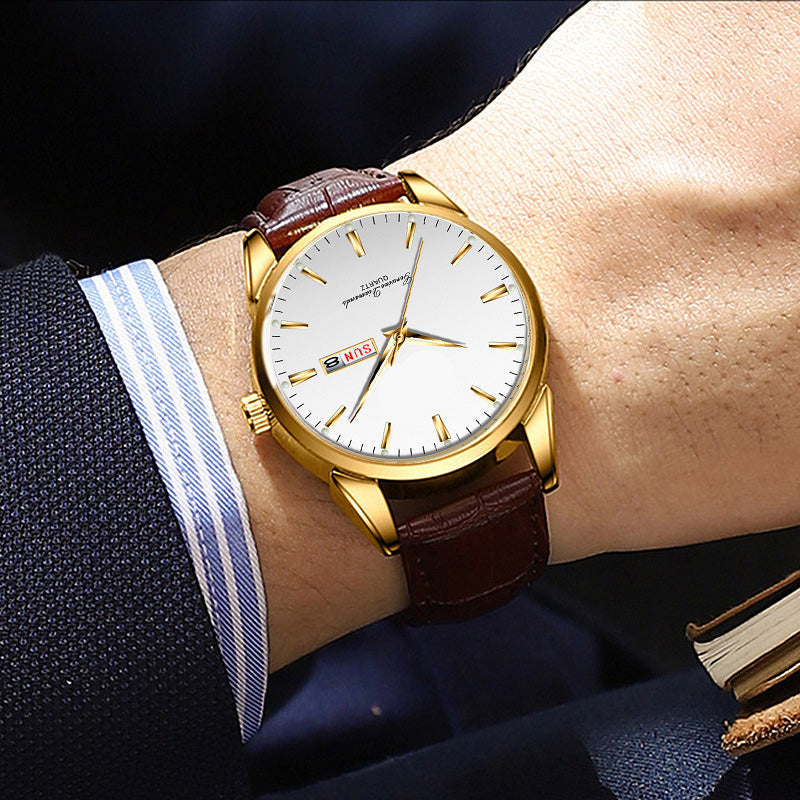 Gluschwein - ⌚ 53% RABATT! ✨ Klassische Armbanduhr – Tages- & Datumsanzeige, leuchtend, kratzfestes Glas & Kunstlederband ⏱️