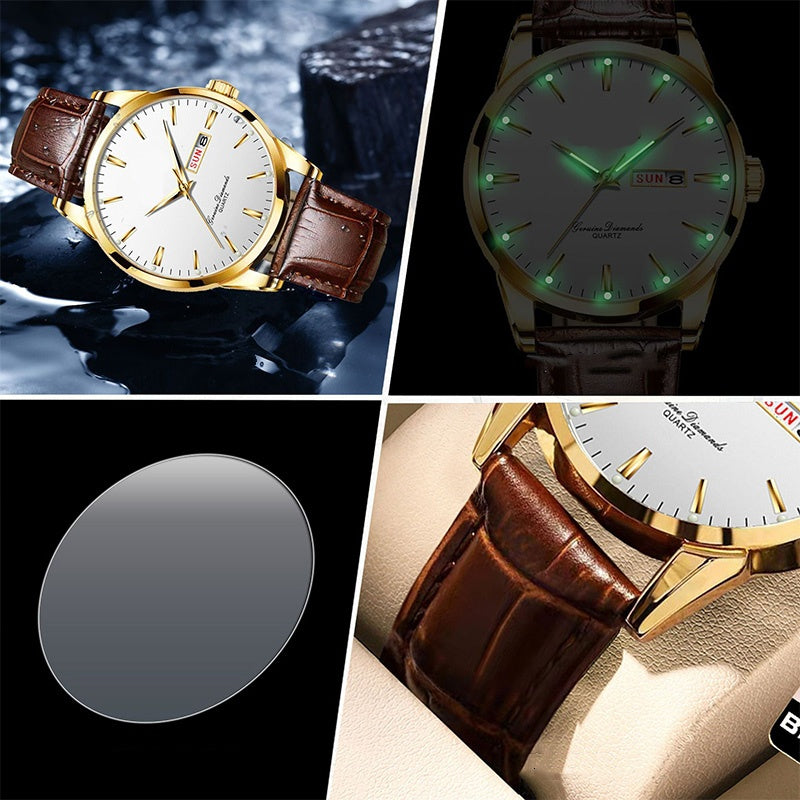 Gluschwein - ⌚ 53% RABATT! ✨ Klassische Armbanduhr – Tages- & Datumsanzeige, leuchtend, kratzfestes Glas & Kunstlederband ⏱️