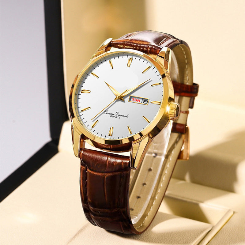 Gluschwein - ⌚ 53% RABATT! ✨ Klassische Armbanduhr – Tages- & Datumsanzeige, leuchtend, kratzfestes Glas & Kunstlederband ⏱️
