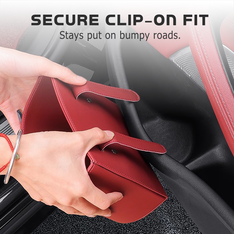 🔥🎁 2+1 GRATIS!!🥳💞 50K+ VERKAUFT! 🚗🧺 Getränkehalter aus Leder für die Autotür – Große Öffnung für Getränke und Handy. Sicherer Clip-Befestigungsmechanismus. Robustes und stylisches PU-Leder. 🛡️✨
