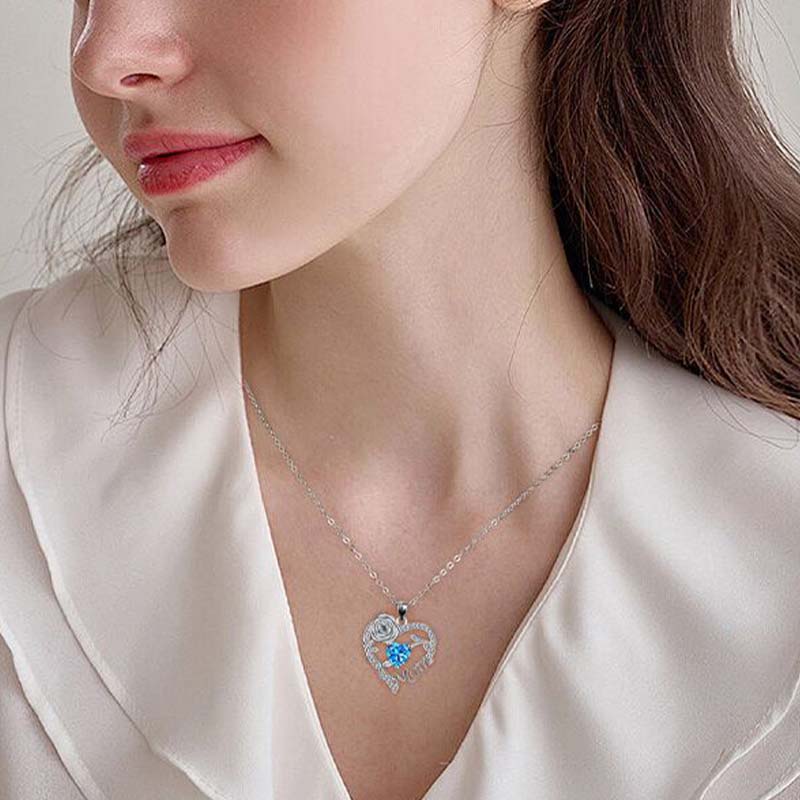 🔥Solange der Vorrat reicht 40 % Rabatt!🎉Halskette mit herzförmigem Anhänger, Rosenmotiv und „Mom“-Schriftzug
