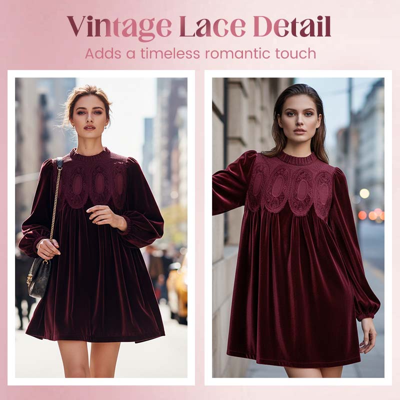 Gluschwein - 🎉 Neujahrsgeschenk – 50% RABATT!🌸 Vintage-Tunikakleid mit Spitzeneinsatz: A-Linie + Bischofsärmel – bequem elegant für Tag & Abend