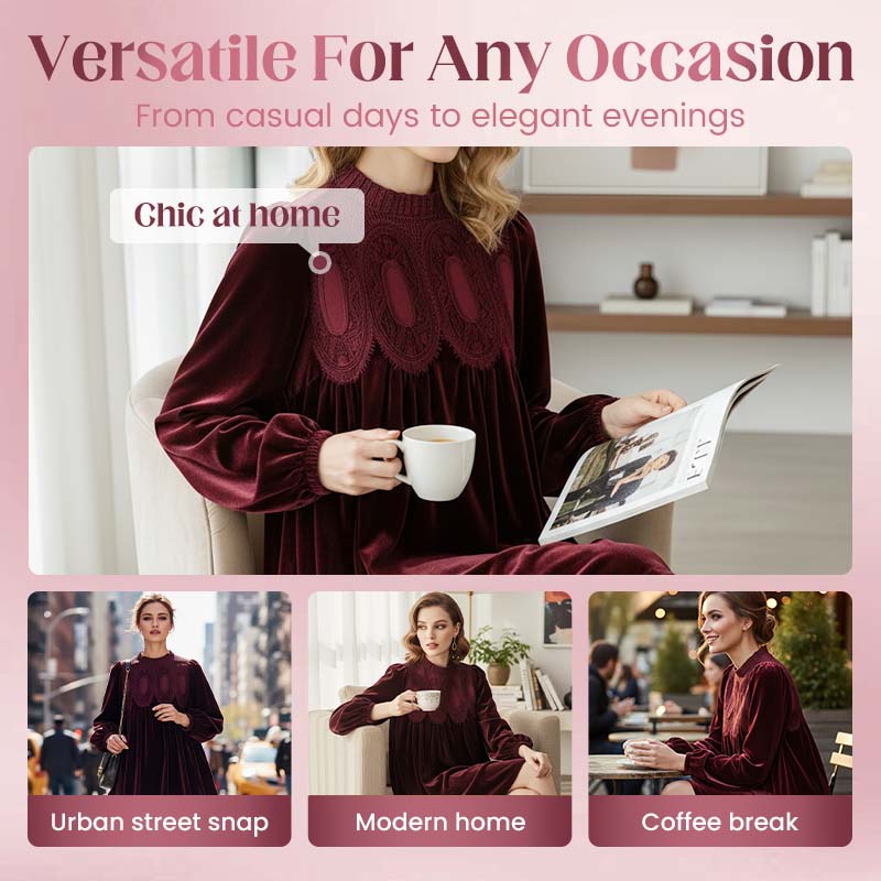 Gluschwein - 🎉 Neujahrsgeschenk – 50% RABATT!🌸 Vintage-Tunikakleid mit Spitzeneinsatz: A-Linie + Bischofsärmel – bequem elegant für Tag & Abend