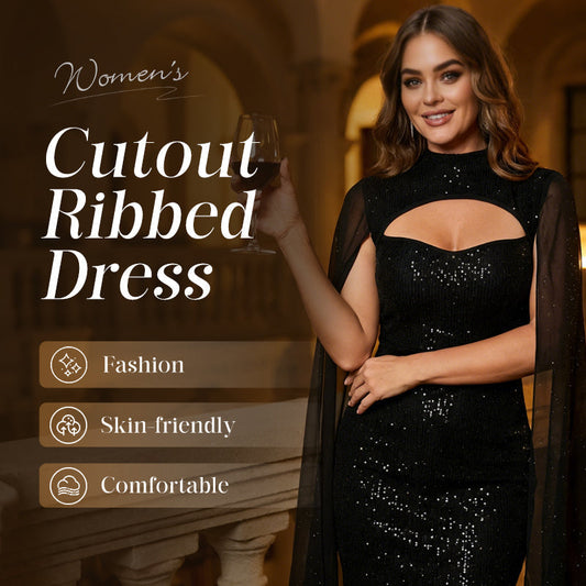 Gluschwein - 🧡 ✨Ausgeschnittenes, geripptes Kleid für Damen mit Chiffon-Cape