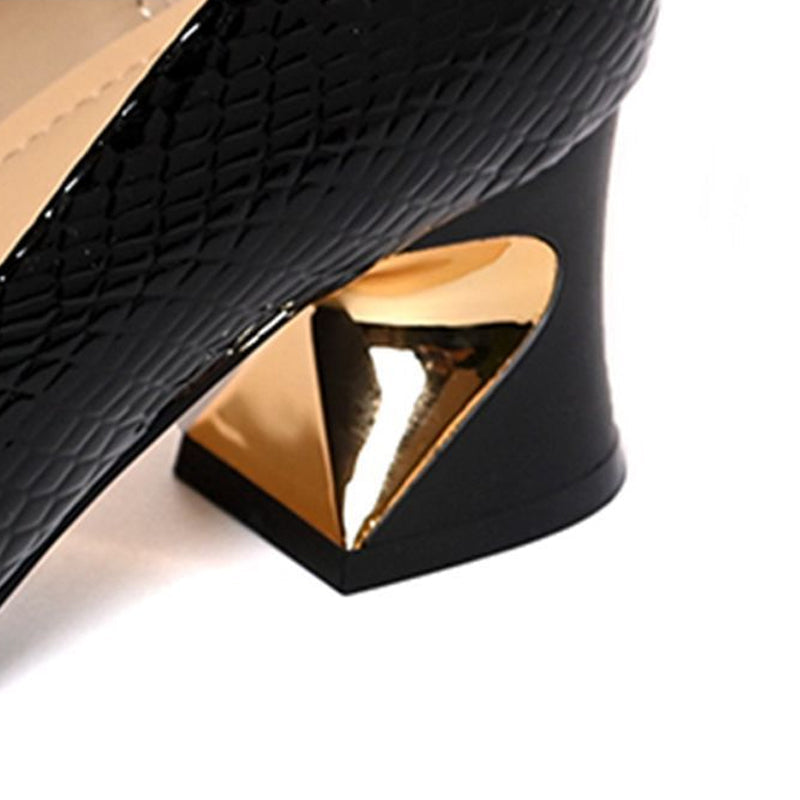 Gluschwein - 👠 Damen-Pumps mit Schlangenmuster und Blockabsatz – Quadratische Zehenpartie, Metallakzente & ganztägiger Tragekomfort ✨