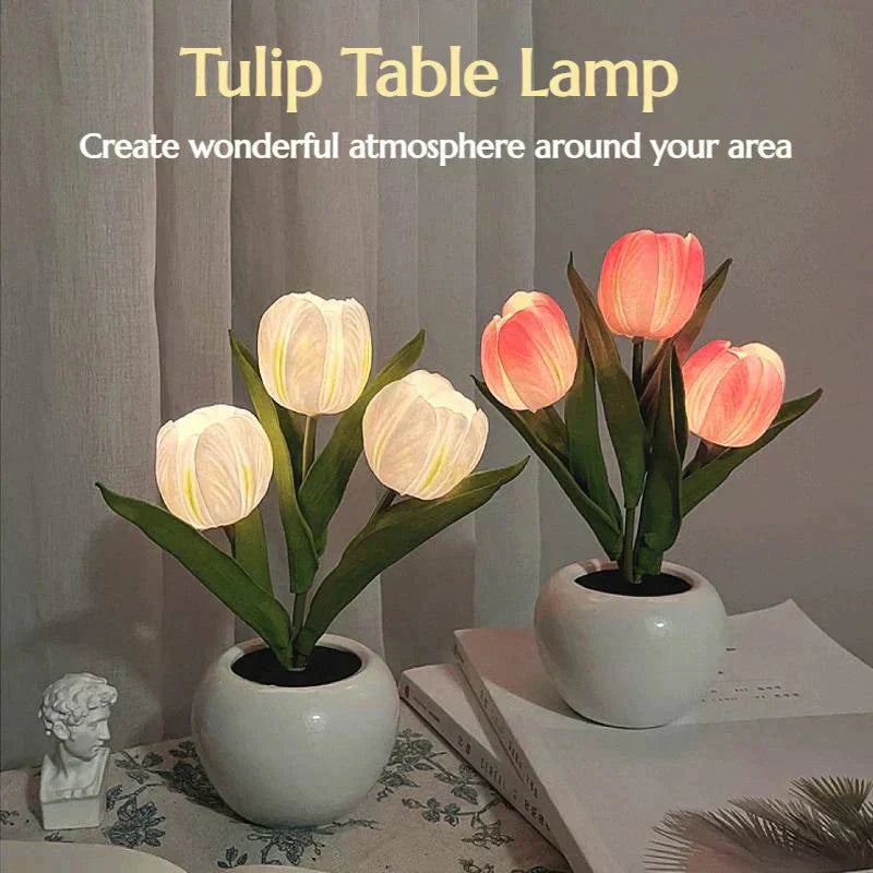 Gluschwein - 🌷LED-Tulpenlampe, simuliertes Tulpen-Nachtlicht mit Vase, Tischlampe, Dekoration, geeignet für Zuhause, Wohnzimmer, Tischdekoration