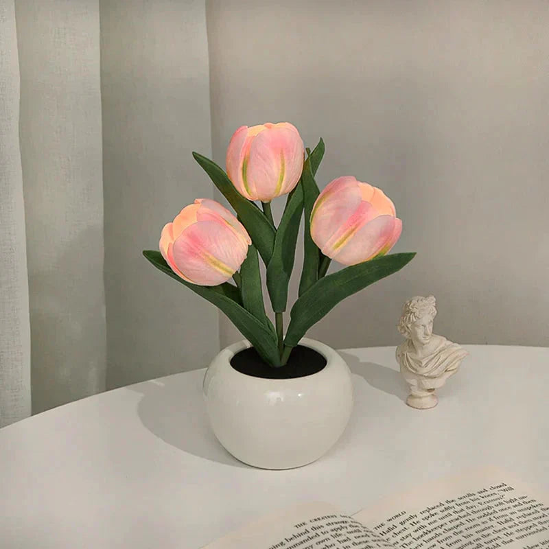 Gluschwein - 🌷LED-Tulpenlampe, simuliertes Tulpen-Nachtlicht mit Vase, Tischlampe, Dekoration, geeignet für Zuhause, Wohnzimmer, Tischdekoration