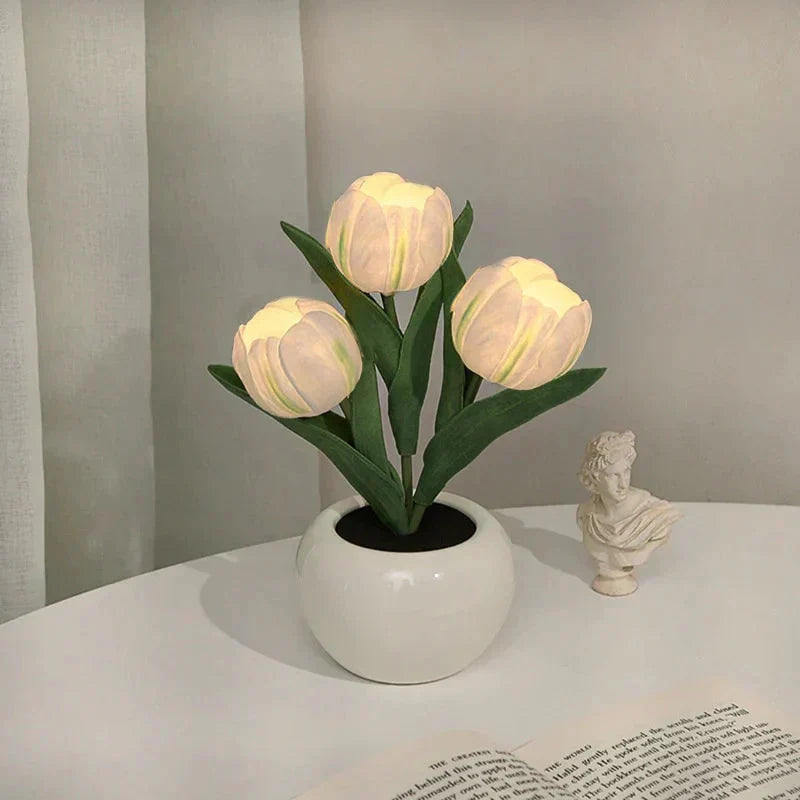 Gluschwein - 🌷LED-Tulpenlampe, simuliertes Tulpen-Nachtlicht mit Vase, Tischlampe, Dekoration, geeignet für Zuhause, Wohnzimmer, Tischdekoration