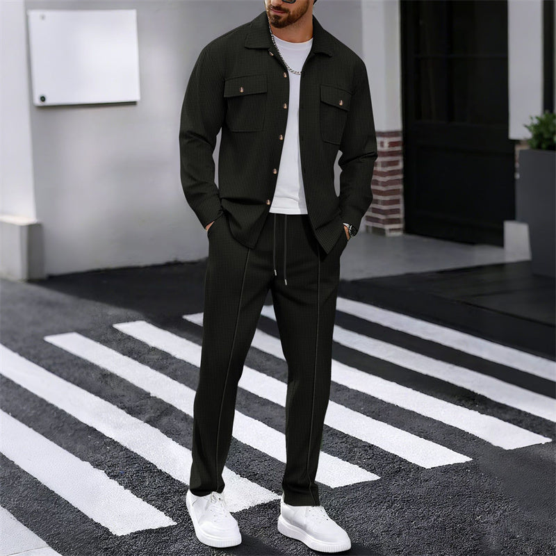 🏃‍♀️ Es wird im Akkord weggeschnappt – zögern Sie nicht！🔥Herren-Set aus Waffel-Button-Down-Jacke und Hose