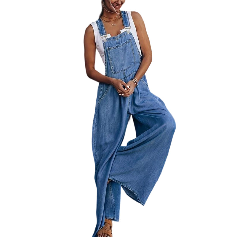 Gluschwein - Ärmellose Damen Jeans-Latzhose mit weitem Bein