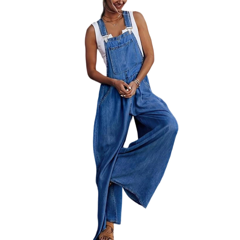 Gluschwein - Ärmellose Damen Jeans-Latzhose mit weitem Bein