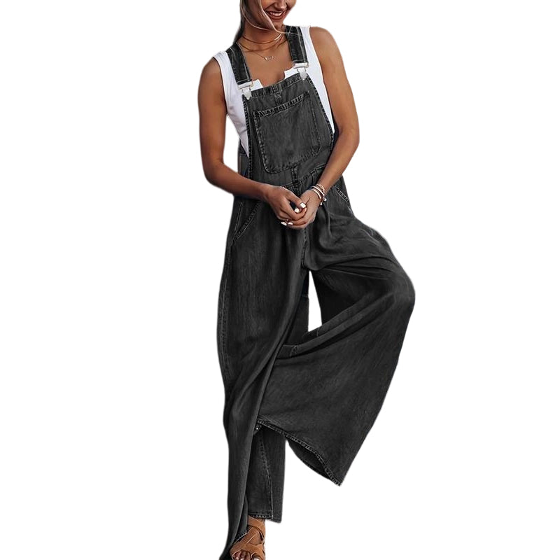 Gluschwein - Ärmellose Damen Jeans-Latzhose mit weitem Bein