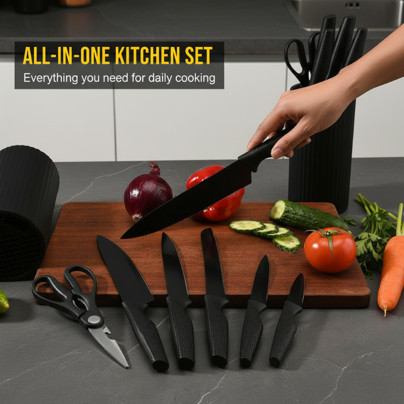🔥Solange der Vorrat reicht 40 % Rabatt!🎉Modernes 7-in-1 Küchenmesser- und Scheren-Set