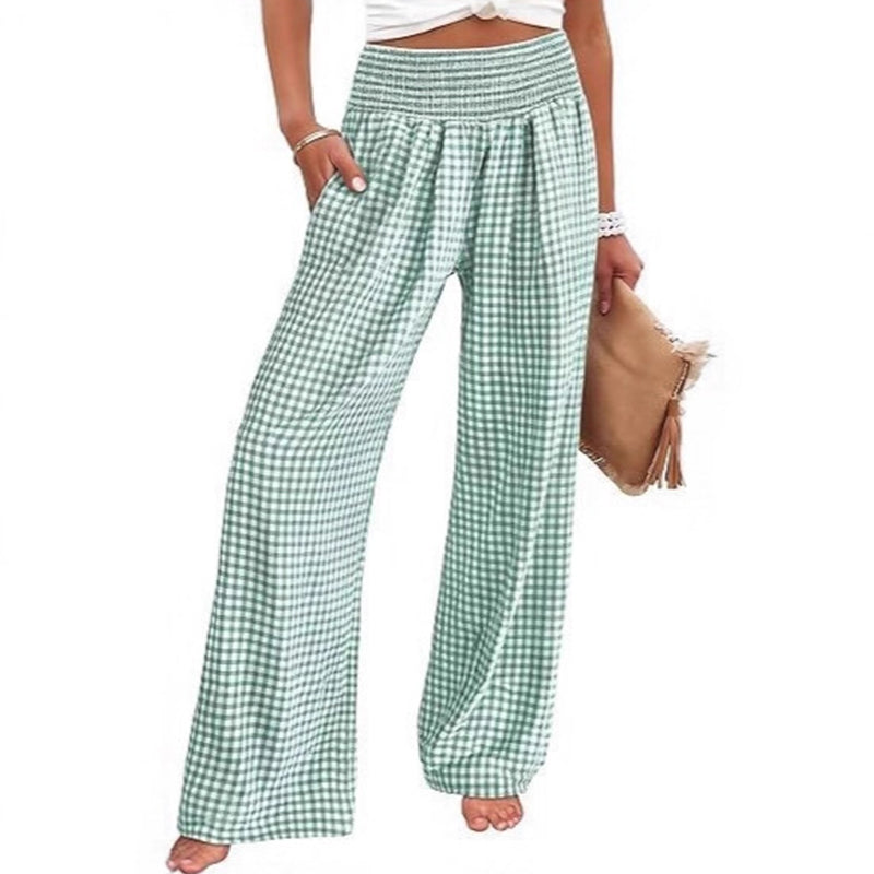 ⏳LETZTER TAG DES SALE – 50 % RABATT!🎁Gestreifte Gingham-Hose mit weitem Bein, hoher Taille und Taschen