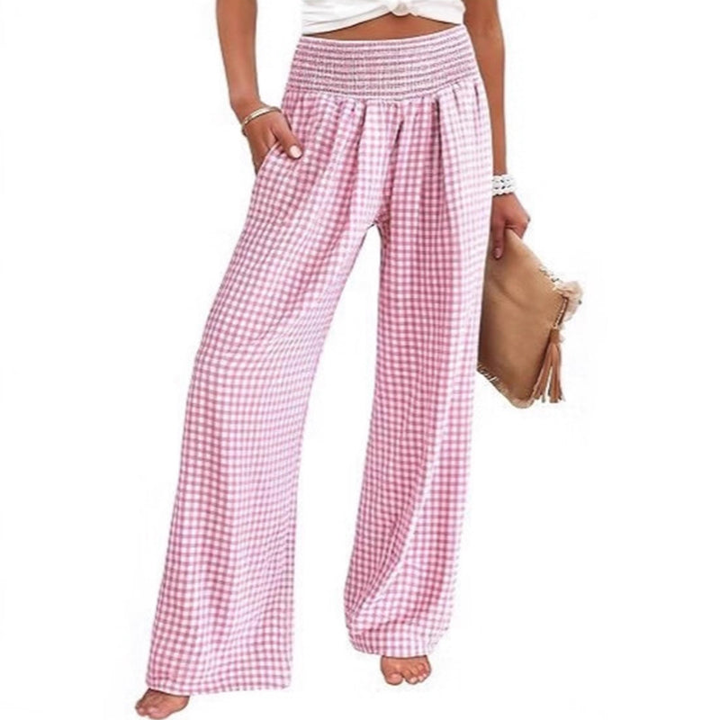 ⏳LETZTER TAG DES SALE – 50 % RABATT!🎁Gestreifte Gingham-Hose mit weitem Bein, hoher Taille und Taschen