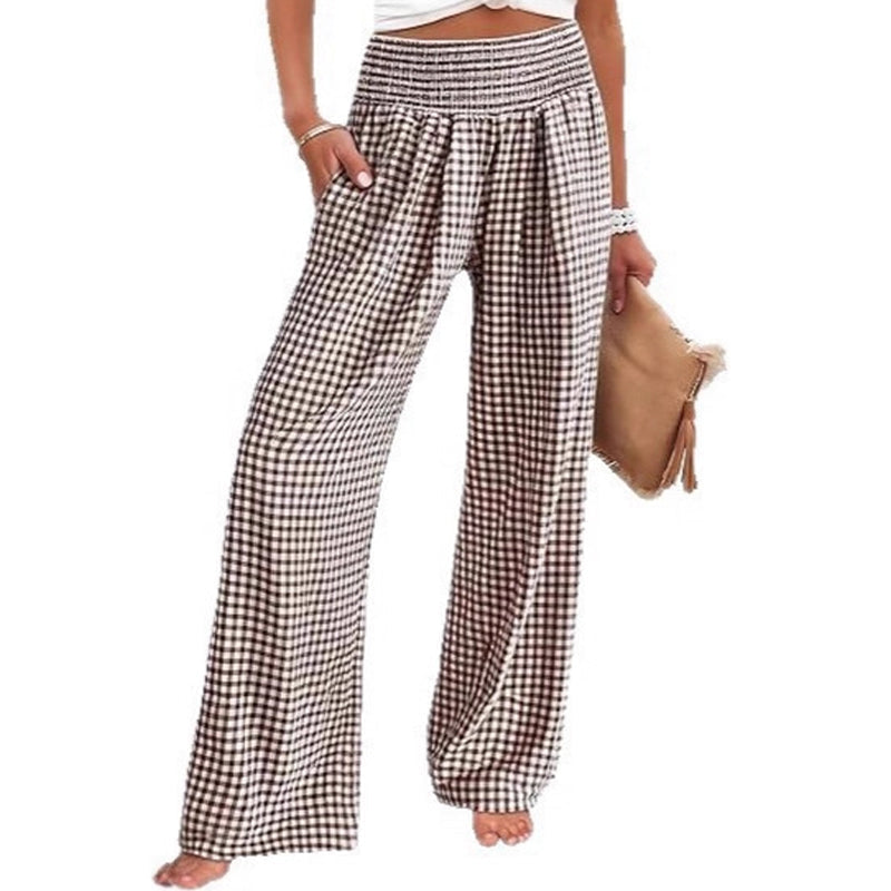 ⏳LETZTER TAG DES SALE – 50 % RABATT!🎁Gestreifte Gingham-Hose mit weitem Bein, hoher Taille und Taschen