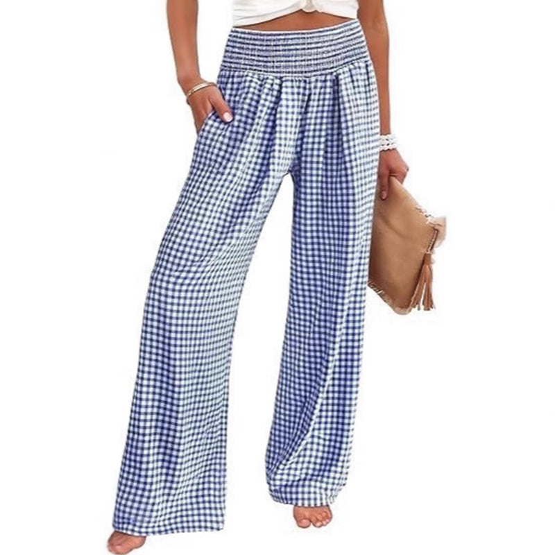 ⏳LETZTER TAG DES SALE – 50 % RABATT!🎁Gestreifte Gingham-Hose mit weitem Bein, hoher Taille und Taschen