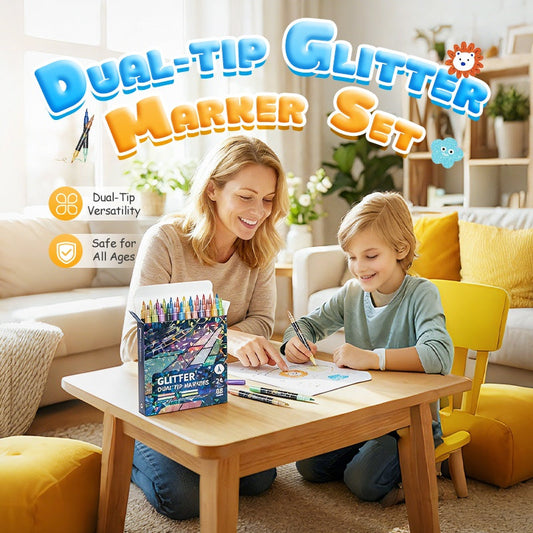 Gluschwein - 🎨 50% RABATT! ✨ 24-Farben Dual-Tip Glitzer-Marker Set – Glitter & Fine Tip, Lebendige Farben & Perfekt Für Kunst, Basteln & Handlettering 🖌️