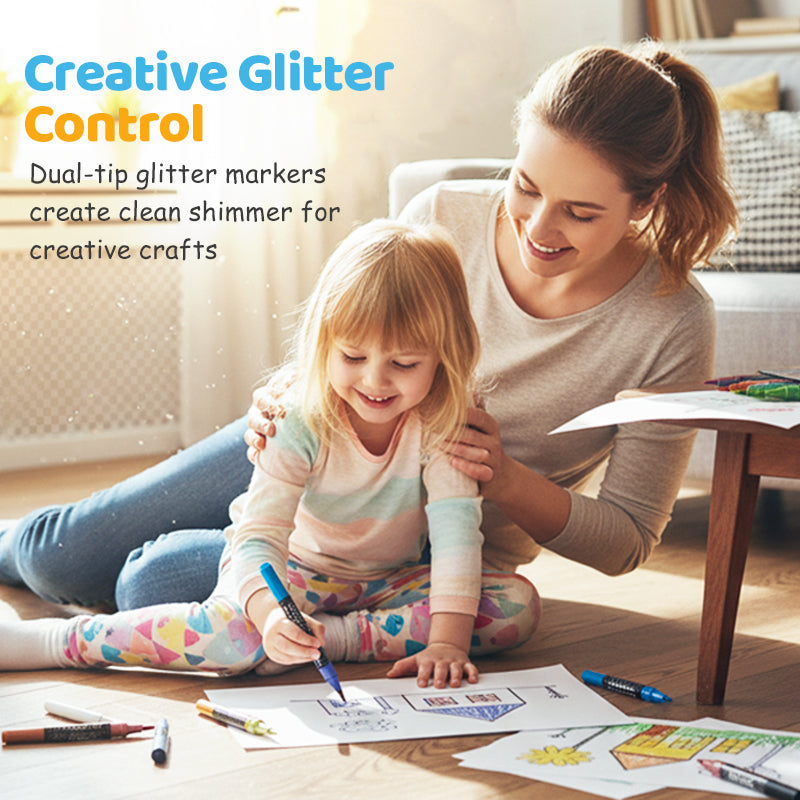 Gluschwein - 🎨 50% RABATT! ✨ 24-Farben Dual-Tip Glitzer-Marker Set – Glitter & Fine Tip, Lebendige Farben & Perfekt Für Kunst, Basteln & Handlettering 🖌️
