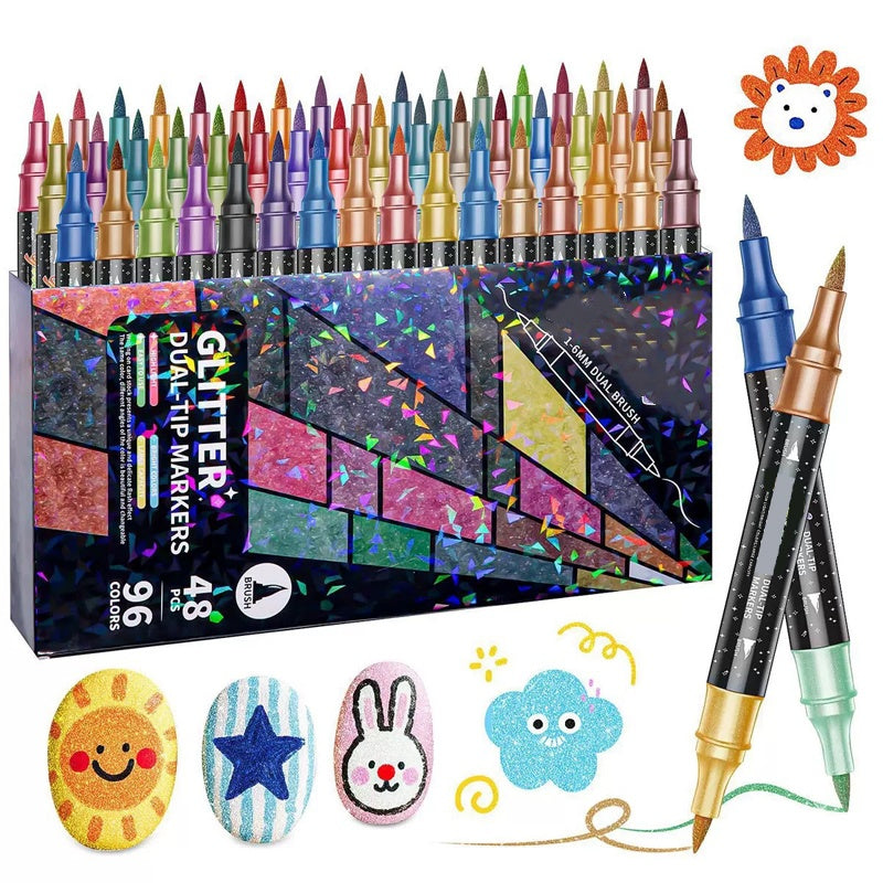 Gluschwein - 🎨 50% RABATT! ✨ 24-Farben Dual-Tip Glitzer-Marker Set – Glitter & Fine Tip, Lebendige Farben & Perfekt Für Kunst, Basteln & Handlettering 🖌️