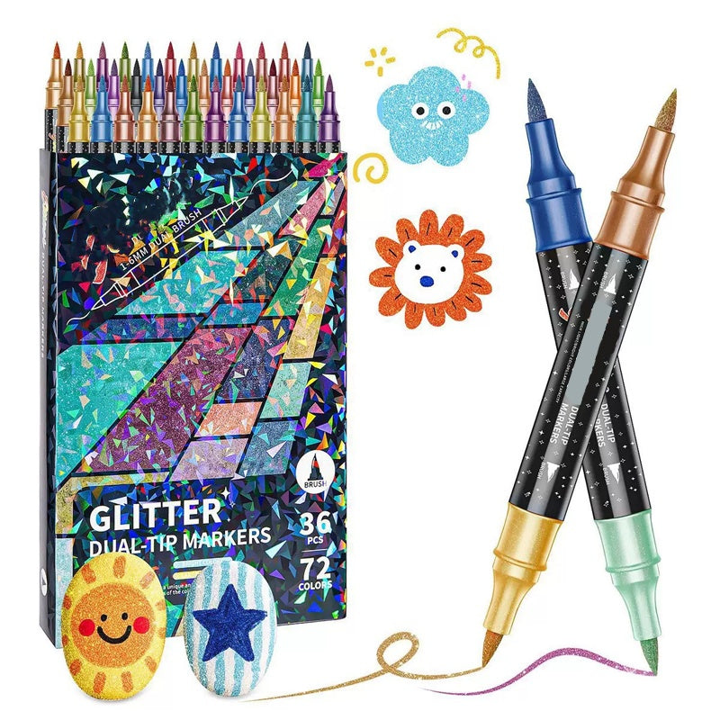 Gluschwein - 🎨 50% RABATT! ✨ 24-Farben Dual-Tip Glitzer-Marker Set – Glitter & Fine Tip, Lebendige Farben & Perfekt Für Kunst, Basteln & Handlettering 🖌️