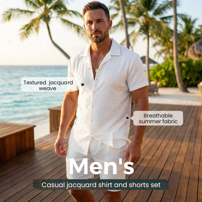 Gluschwein - 🥳2026 HOT SALE🥳 Herren-Jacquard-Hemd & Shorts-Set – Bequeme Passform für warme Tage! Atmungsaktiver Stoff, bügeln nicht erforderlich. Perfekt für Garten oder Strand. ☀️🌿