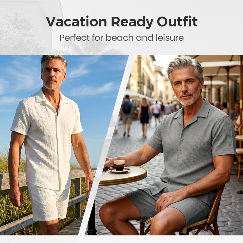 Gluschwein - 🥳2026 HOT SALE🥳 Herren-Jacquard-Hemd & Shorts-Set – Bequeme Passform für warme Tage! Atmungsaktiver Stoff, bügeln nicht erforderlich. Perfekt für Garten oder Strand. ☀️🌿