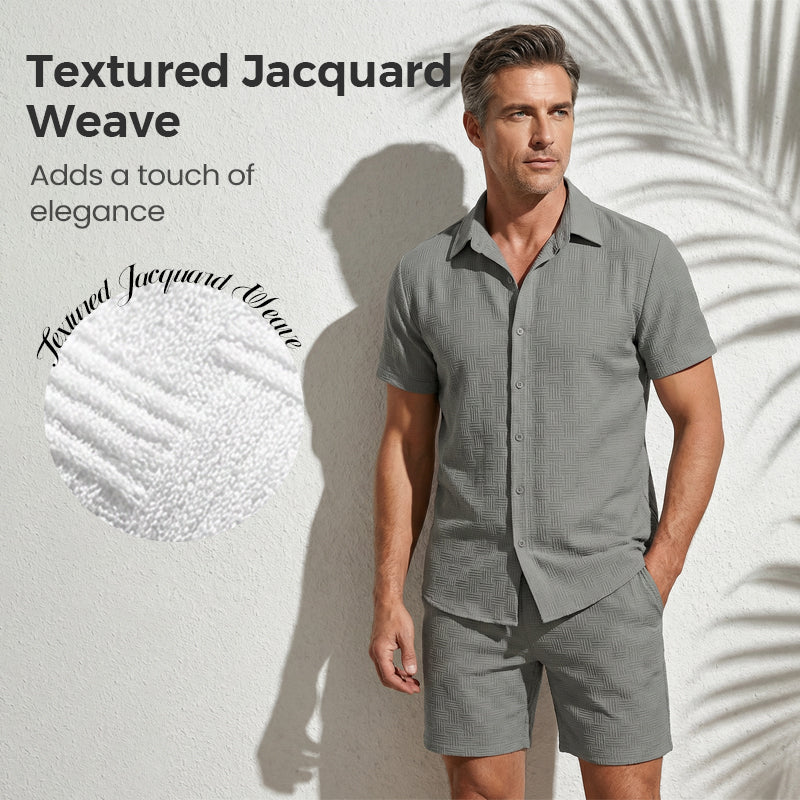 Gluschwein - 🥳2026 HOT SALE🥳 Herren-Jacquard-Hemd & Shorts-Set – Bequeme Passform für warme Tage! Atmungsaktiver Stoff, bügeln nicht erforderlich. Perfekt für Garten oder Strand. ☀️🌿